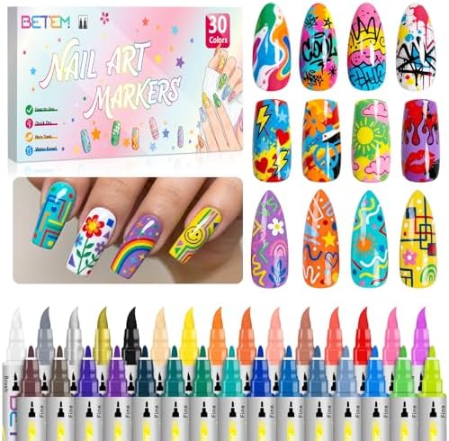 Betem Nail Polish Pens, Dual Tip 30 Colors