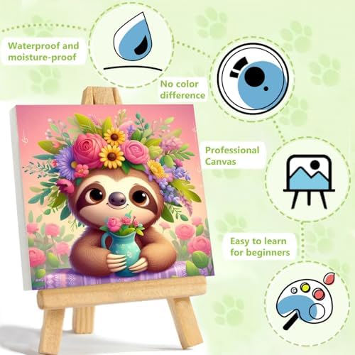 Reivworl Framed Sloth Paint by Numbers Kit for Adults Beginner 10×10 inch