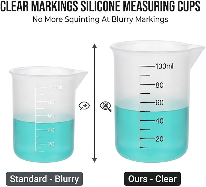 8 PCS Silicone Measuring Cups Kits,Silicone Measuring Cup,100ml Non-Stick Mixing Cups,Precise Scale,Durable Easy Clean for Epoxy Resin,Stain Jewelry Making,Casting Molds, Waxing,DIY, Art,Craft