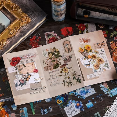556 Pcs/48 Sheets Stickers for Scrapbooking,Scrapbook Flower Stickers for Scrapbooking Art Journal Bullet Journal Accessories