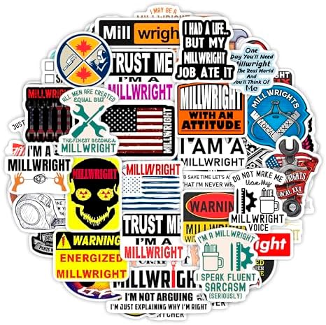 Millwright Stickers for Hard Hat for Water Bottle and Laptop - Millwright Party Favors & Decorations, Waterproof Vinyl Decals, Trade and Work Stickers