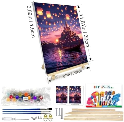 JOOZ Paint by Numbers Kit for Adults with Frame, Castle Paint by Number with Easel, DIY Sunset Boat Easy Paint by Numbers Landscape for Home Wall Decor 8 x 12 Inch