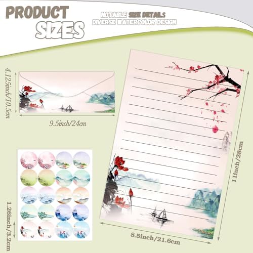 TaoBary 160 Pcs Ink Painting Stationery Paper and Envelopes Set, 8.5 x 11''
