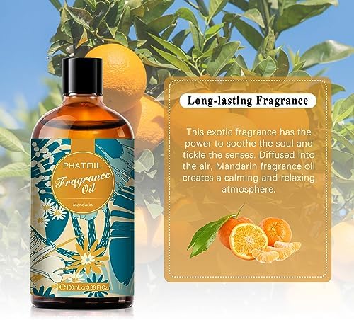 PHATOIL Mandarin Fragrance Oil for Diffuser Aromatherapy 3.38FL.OZ | Long Lasting Scented Oils For Humidifier, Air Freshener, DIY Soap Candle, Scent Project Making, Aroma Oil for Home Freshening