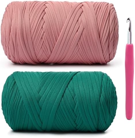 2 Pack Soft Tshirt Crochet Yarn, 800g/228yds High Elastic Hand Knitting Yarns, Thick T Shirt Yarn for Crocheting Bags, Baskets, Cushions, DIY Crafts