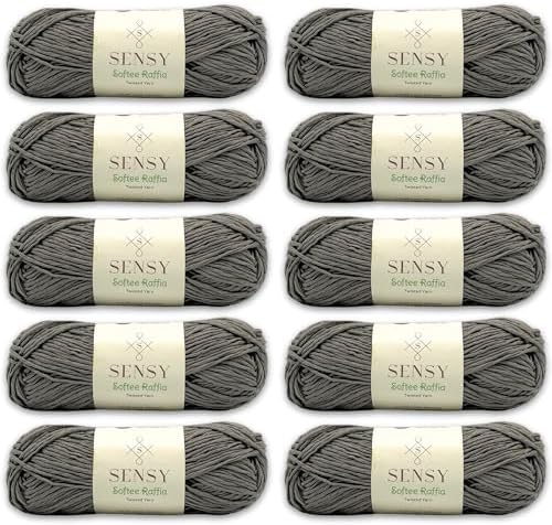 S Sensy Softee Raffia - Polyester Raffia Yarn 10 Skeins Gray 109 Yards 4 oz