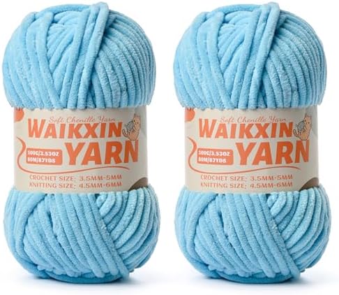 （4 Azure） 4 Pack Super Soft Fuzzy Chenille Chunky Yarn for Crocheting, 400g (350yds) Velvet Fluffy Amigurumi Yarn for Hand Knitting Baby Blankets Weaving Craft