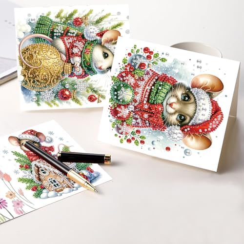 LazyFold 6 Pcs Diamond Art Painting Greeting Cards Kits, DIY Christmas Theme Handmade Festival Greeting Cards with Envelopes Diamond Art Crafts Birthday Cards Creative Gift