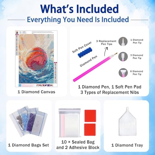 Basketball Diamond Art Kits for Adults, Diamond Painting, 12x16 Inch