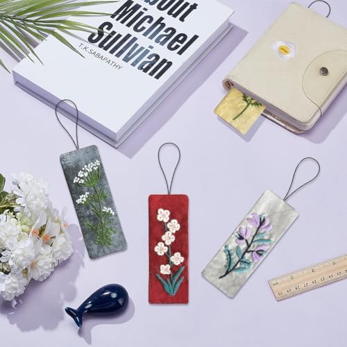 FREEBLOSS 4 Set Embroidery Bookmark Kit Flowers Embroidery Kit for Beginners with Instructions Embroidered Bookmark DIY Hand Embroidery Kit Embroidered Bookmark Kit Cross Stitch Kit