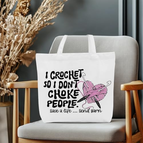 Crochet Knitting Humor Yarn Gifts Canvas Tote Bag, Reusable Grocery Shopping Bags for Crocheters Christmas