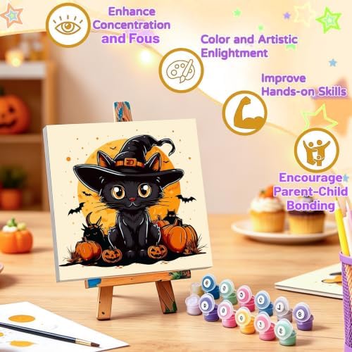 4 Pack Halloween Paint by Number for Kids with Wooden Frame - Wooden Easel