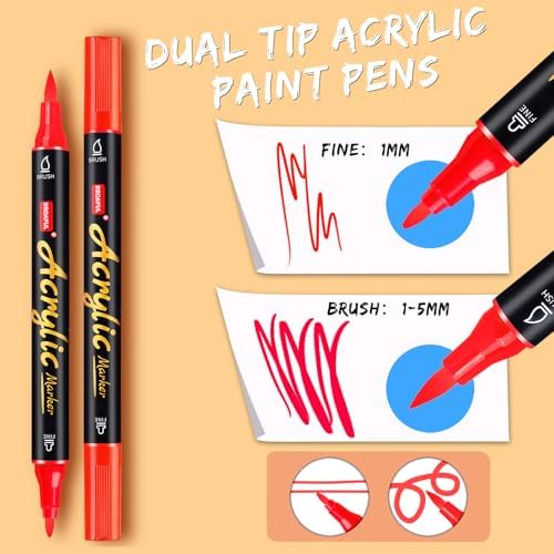 Acrylic Paint Pens Markers, 20 Colors Dual Tips Waterproof Paint Markers