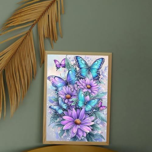 MBNTJHT DIY Butterfly Diamond Art Kits for Adults Beginners,Easy Flowers 5D Round Drill Diamond Painting Kits on Canvas,Butterfly and Floral Gem Art Kits for Home Wall Decor 12X16 Inch.