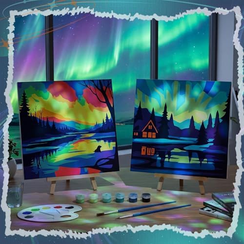 Nezyo 12 Pack Paint by Numbers Kit for Adults Beginner 8x8 Inch | Starry Spiritual Polar Lights Themed, Paint by Number Frame Canvas, DIY Acrylic Easy Painting by Numbers for Home Wall Decor