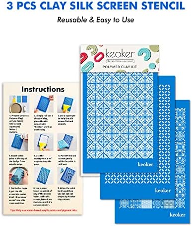KEOKER Silk Screen Stencils for Polymer Clay, 3PCS Tile Pattern Stencils