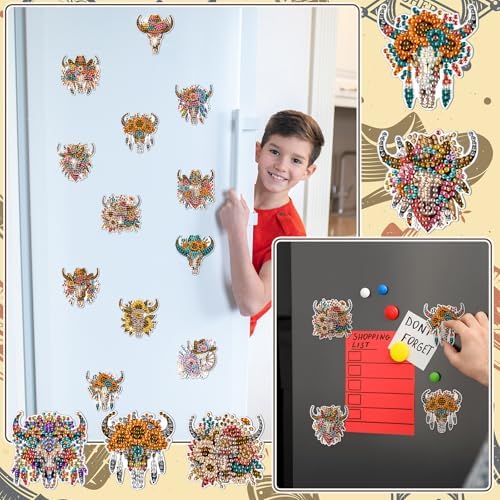 Motipuns 30 Pcs Diamond Magnets,Flower Cow,Brown