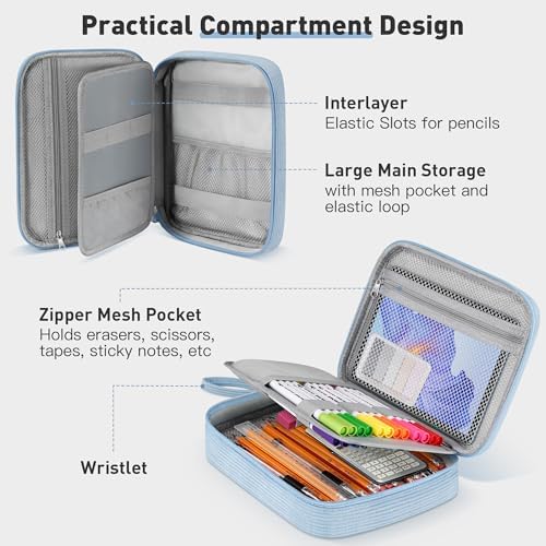 Zannaki Large Capacity Pencil Pouch Organizer | Soft Corduroy Pencil Box for Girls Boys Teens | Cute Big Pen Bag with Multiple Zipper Pockets - Pencil Case Storage for Art Supplies & Stationery-Blue