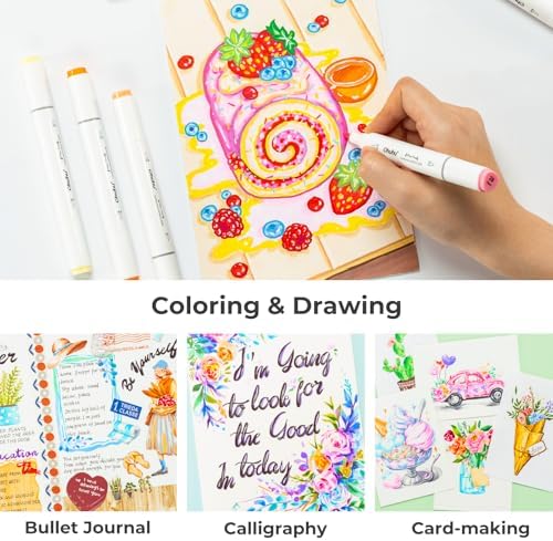 Ohuhu Adult Coloring Book Markers Paper-friendly Water-Based 60 Colors