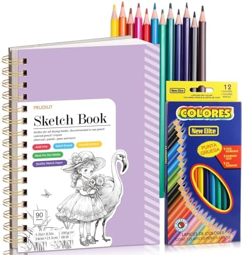 5.5×8.5In Sketch Book for Kids, 100gsm Spiral Sketchbook for Drawing,Purple | 90 Sheets Acid-Free Drawing Paper with Pencils, Tear-Out Pages, for Drawing & Sketching, idea for Back-to-School Gifts