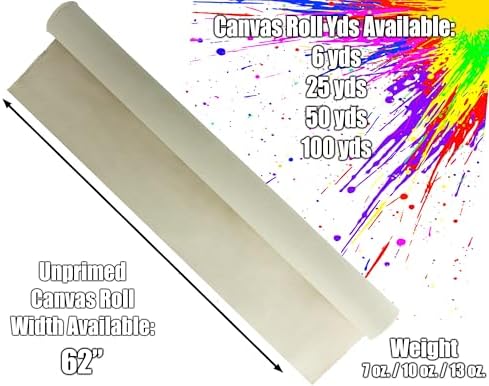 Canvas Rolls for Painting, Cotton Duck Canvas Fabric by the Yard.62"x6 Yd (18 Ft) 10oz Blank Unprimed Raw Canvas Unstretched Cloth, Quality Fabric Roll for Painters, SDK Murals, Artists, Backdrops