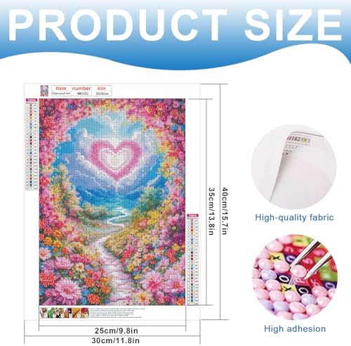 MVVMTOP Diamond Painting Kit for Adults 5D DIY Garden and Heart-Shaped Clouds Full Drill Round Diamond Art Kits for Beginners Crystal Rhinestone Embroidery Painting Home Wall Decor Gift