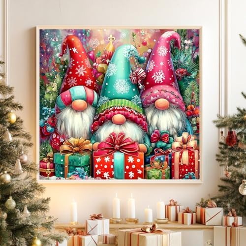 Reivworl Christmas Paint by Numbers Kit for Adults Beginners, Gnome Paint by Numbers, Adult Paint by Number Kits for Gifts and Home Wall Decor 16x16 Inch