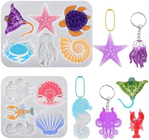 2Pcs Sea Animal Pendant Molds Turtle Shell Keyring Silicone Molds for Epoxy Resin Jewerly Pendant Making Casting Mold for DIY Necklaces Resin Charms