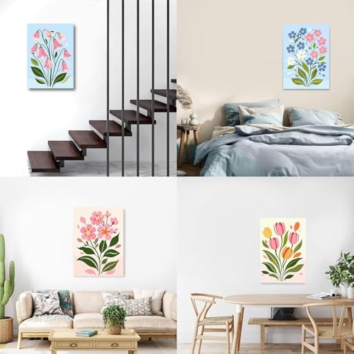 Gemozaic 4 Pack Paint by Numbers Kit for Adults with Frame, Easy Flowers