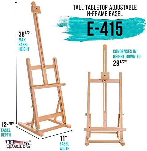 U.S. Art Supply 38" High Wooden H-Frame Studio Tabletop Easel for Painting