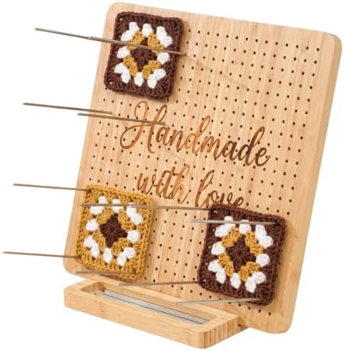 Bamboo Crochet Blocking Board with Stand, Pegs & Metal Pins, Granny Square Yarn Tool, Crochet Accessories for Knitting, Quilting Squares & Crocheter Gifts (Natural, Medium)