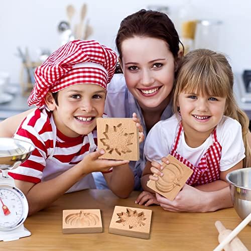 Meanplan Carved Wooden Cookie Mold, Baking Embossing Cookies Stamp Mold Cutter Funny 3D Heart Wood Rose Dessert Tools for Christmas Kitchen DIY Baking Tools(Maple Leaf, Pumpkin)