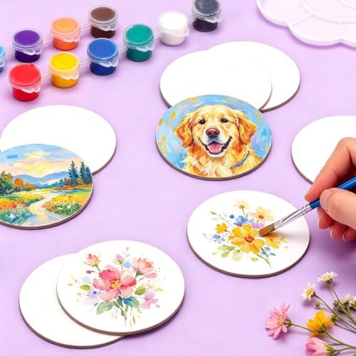 ESRICH 24Pack 3x3IN Round Mini Canvas Magnets, Small Magnetic Paint Canvas