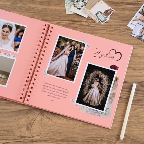 potricher 10 x 10 Inch DIY Scrapbook Photo Album 40 Pages, Pink | Thick Kraft Paper Scrap Book Photo Albums, Memory Book for Wedding, Anniversary, Baby, Family, Travel, DIY Projects