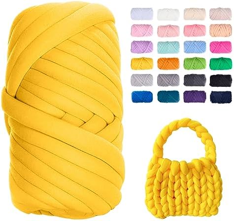 JeogYong Chunky Yarn for Hand Knitting, 0.55lb/10 Yards Arm Knitting Bulky Giant Tubular Yarn for Bags, Baskets, Pillows, Pet Nests, DIY Crafts (Golden)