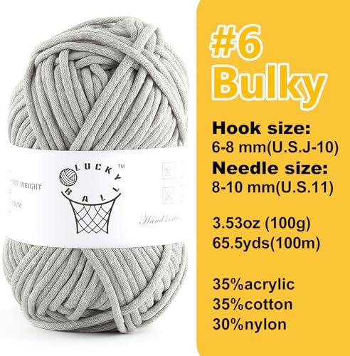 100g Yarn for Crocheting and Knitting,66yds/60m Cotton Yarn for Beginners,Cotton-Nylon Acrylic Blend Yarn for Beginners Crochet Kit Making(Silver)