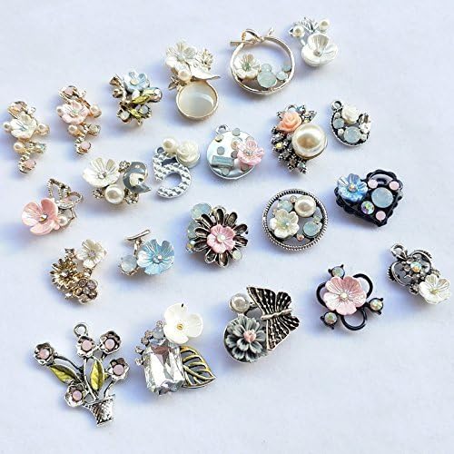 Chenkou Craft Random 20pcs Wholesale Lots Mix Alloy Resin Rhinestone Flowers Pendants Charms Beads Bracelet Necklace Jewelry Findings