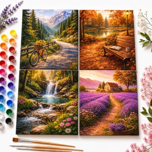 Paint by Numbers Kit for Adults, Set of 4 Framed Canvases, Countryside