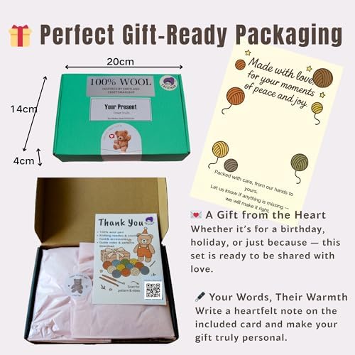 Yarnique Wool Bear Knitting Kit – Real Wool Amigurumi Kit for Adults with Video Tutorials | DIY amigurumi Crochet & Knitting Kit with Tools | Holiday Gift Craft Set (Birthday Bear)