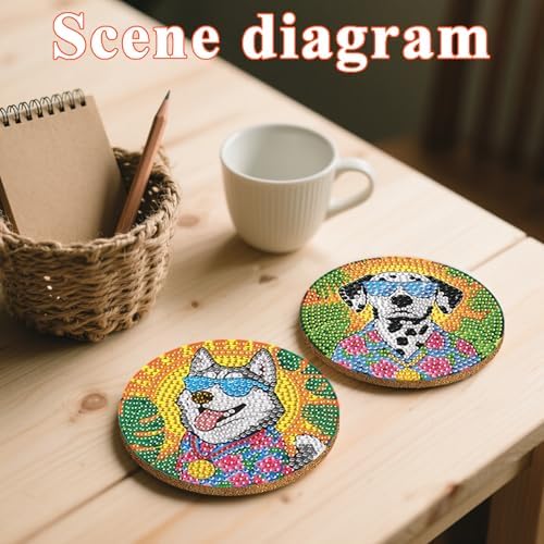 DOTSOPS 8 Pcs Dog Diamond Painting Coasters for Beginners with Holder 4 in