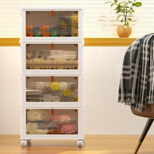 YFXCVSL 4 Tier Plastic Storage Bins with Lid 23QT, Stackable Storage Bins | Plastic Storage Bins with Wheels, Folding Storage Boxes, Organizers and Storage for Living Room,Office,Dorm