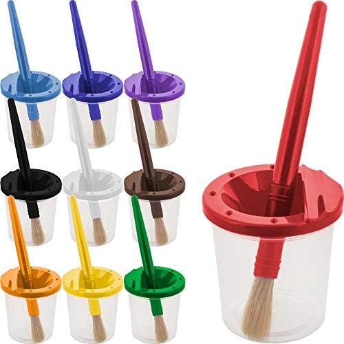 U.S. Art Supply 10 Piece Children's No Spill Paint Cups with Colored Lids