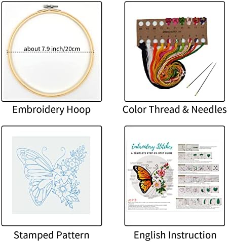 Louise Maelys Floral Butterfly Embroidery Kit for Beginners Nature Craft