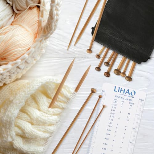 LIHAO 30 Pcs Bamboo Knitting Needles, Wooden Knitting Needles