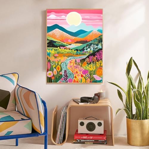EIBEILI Square Drill Diamond Art Kits for Adults, Mountain Flower Diamond Painting Kits for Beginner DIY 5D Full Drill Diamond Dots Crafts for Home Wall Decor Gifts 12x16 Inch