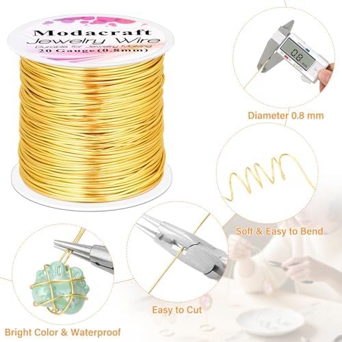 Modacraft 20 Gauge Gold Jewelry Wire & 4-in-1 Pliers Kit - 82FT Tarnish Resistant Copper Craft Wire (0.8mm) for Wire Wrapping, DIY Jewelry Making, Christmas Ornaments & Holiday Decorations