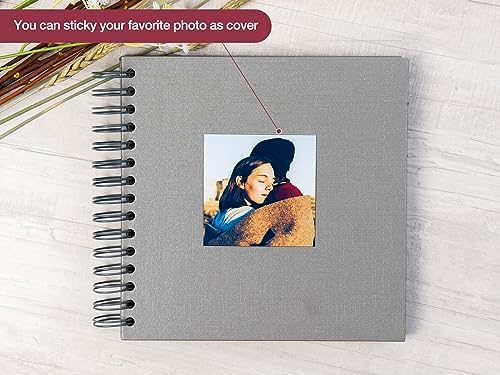 potricher 8 x 8 Inch DIY Scrapbook Album 80 Pages with Kraft Paper, Gray | Thick Kraft Paper Scrap Book Photo Albums, Memory Book for Wedding, Anniversary, Baby, Family, Travel, DIY Projects