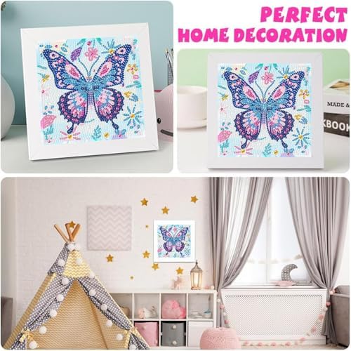Butterfly Diamond Art Painting Kits for Kids with Frame Ages 6-12 (7x7 in)