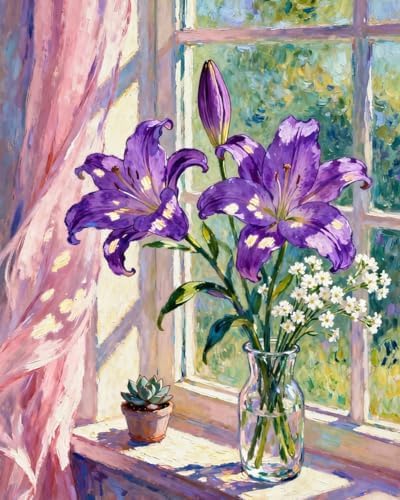 ZRIZQ Paint by Numbers Kit for Adults Beginner,Purple Flowers,16x20