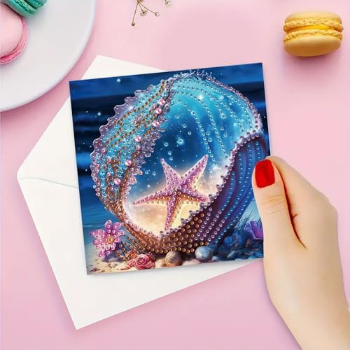LSQFS 6 Pack Ocean Diamond Art Greeting Cards for Adults,5.9x5.9in